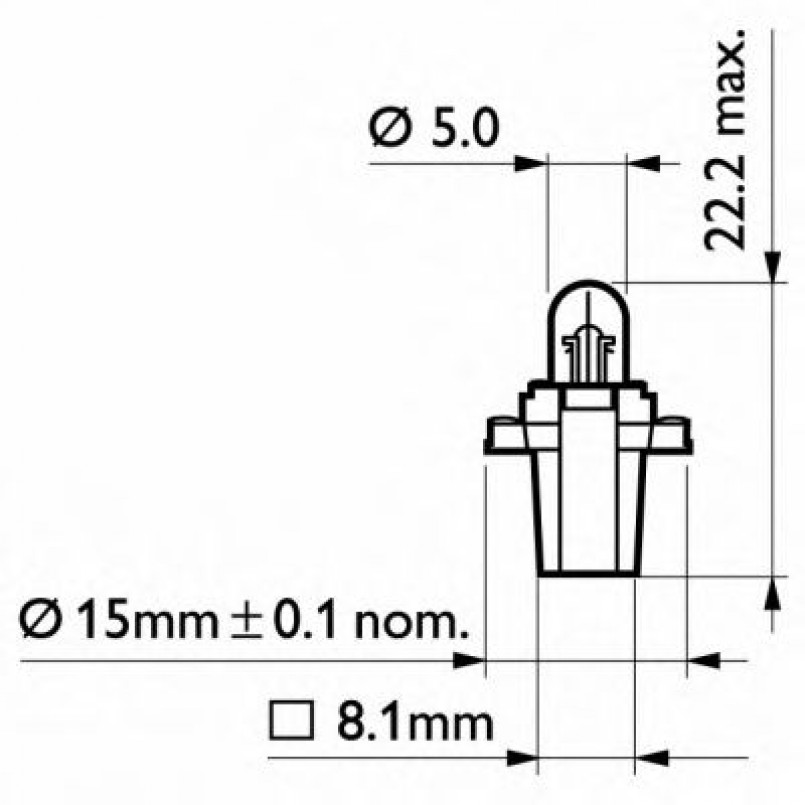 12602CP (PHILIPS) BAX 8,3/1,5 Blue 12V 2W BAX8,3s/1,5