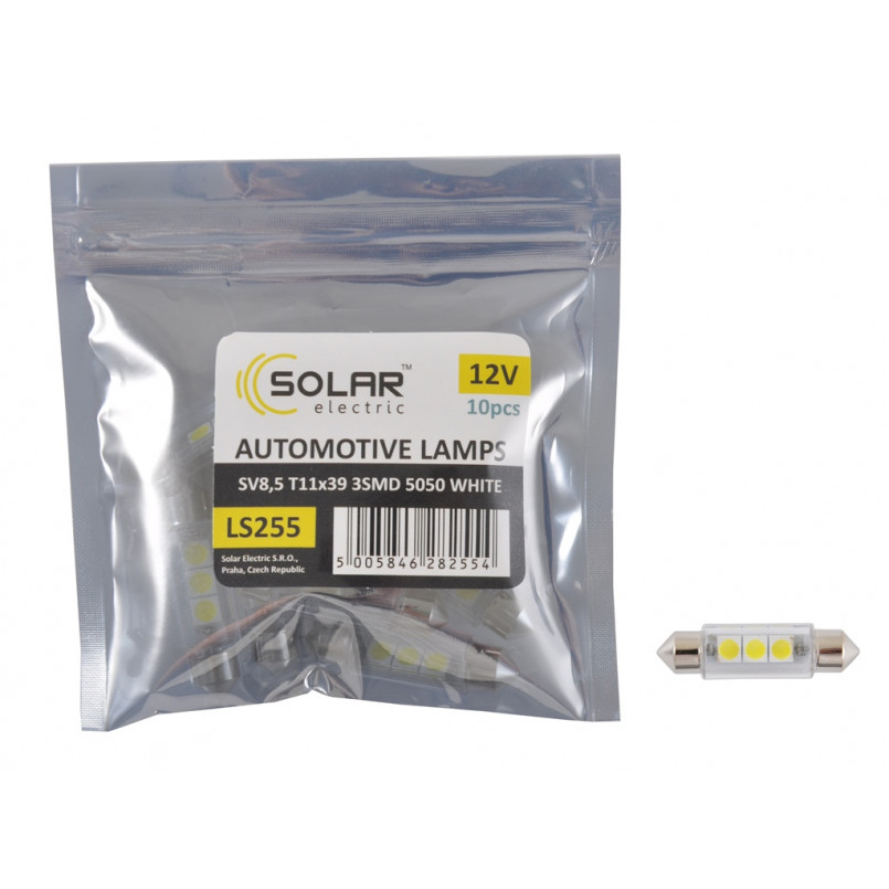 LED 12V SV8.5 T11x39 3smd 5050 white 2шт. (60шт.)