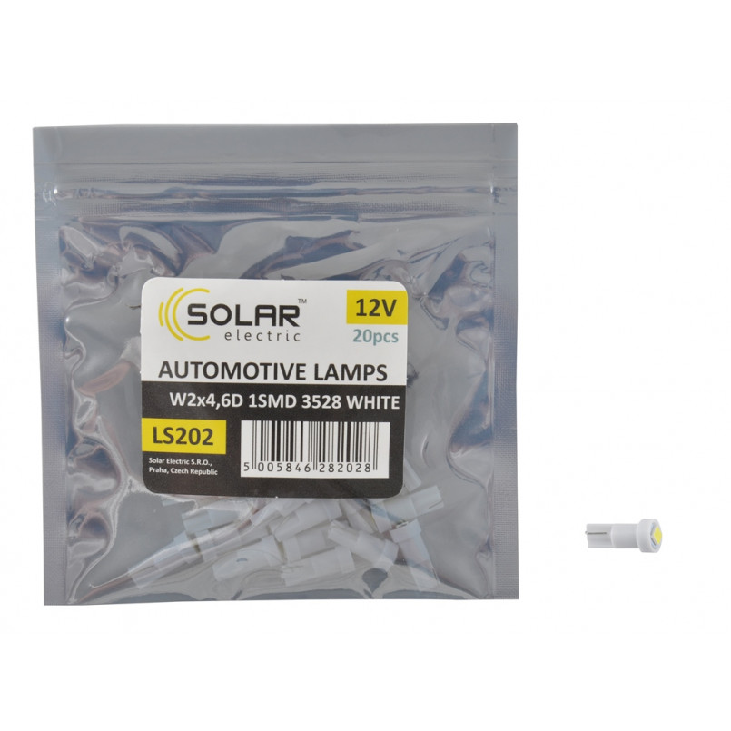 LED 12V T5 W2x4.6d 1smd 3528 white 2шт. (90шт.)
