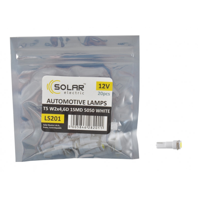 LED 12V T5 W2x4.6d 1smd 5050 white 2шт. (90шт.)