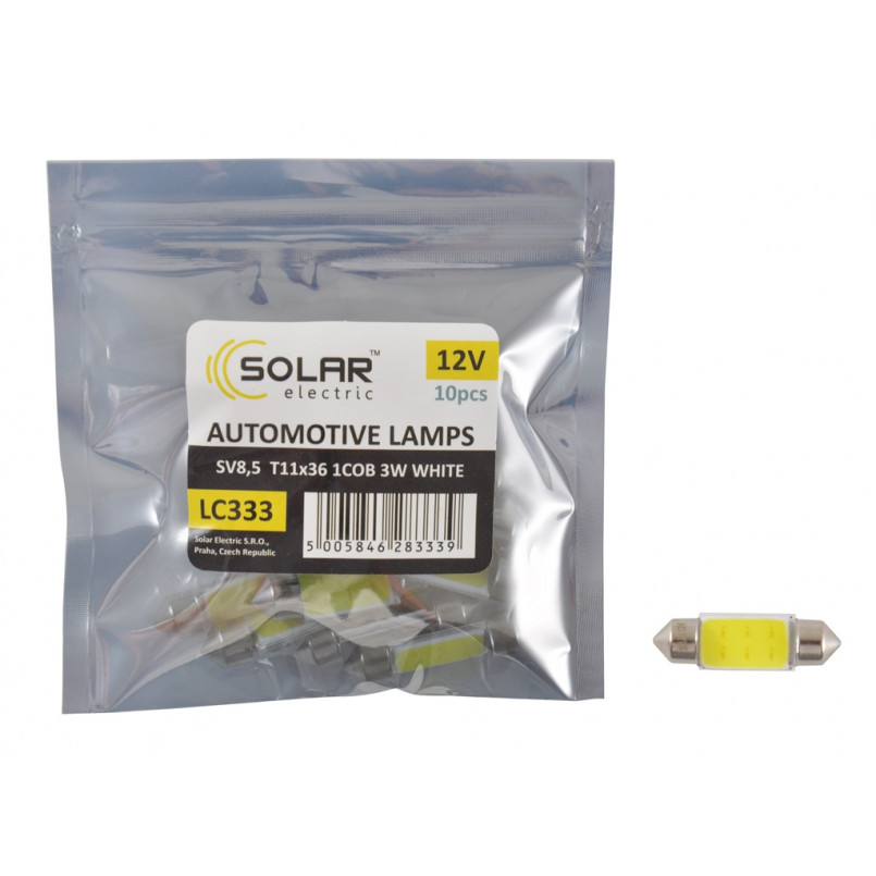 SOLAR Автолампа LED 12V SV8.5 T11x36 1COB 3W white 1шт. (10шт.) Поліетилен уп