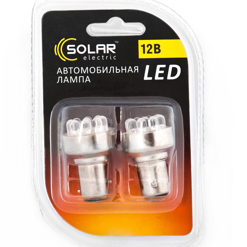 SOLAR Автолампа LED 12V S25 BAY15d 12leds white 2шт. (32шт.) підсвічування салону