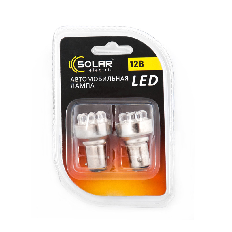 SOLAR Автолампа LED 12V S25 BAY15d 9leds white 2шт. (32шт.) підсвічування салону