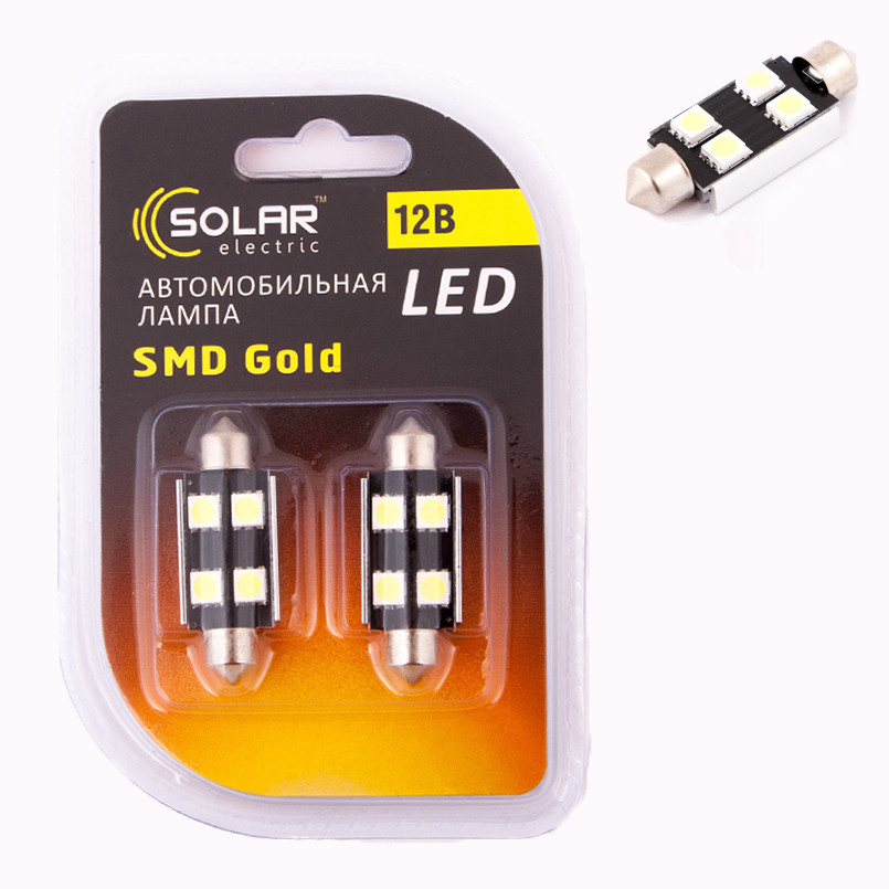 SOLAR Автолампа LED 12V SV8.5 T11*42mm Canbus 5050 4SMD, white (60 шт.) підсвічування салону