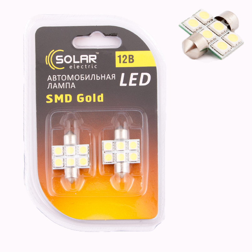 SOLAR Автолампа LED 12V SV8.5 T11x31 4SMD 5050 white (60 шт.) підсвічування салону