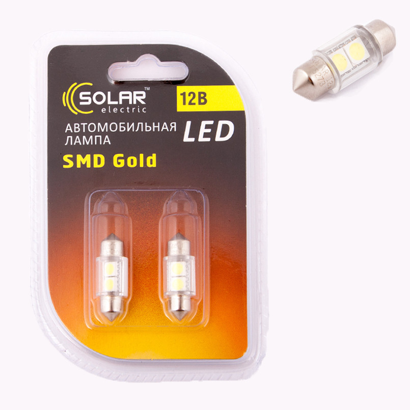SOLAR LED 12V SV8.5 T11x31mm 2SMD 5050 white (60 шт.)