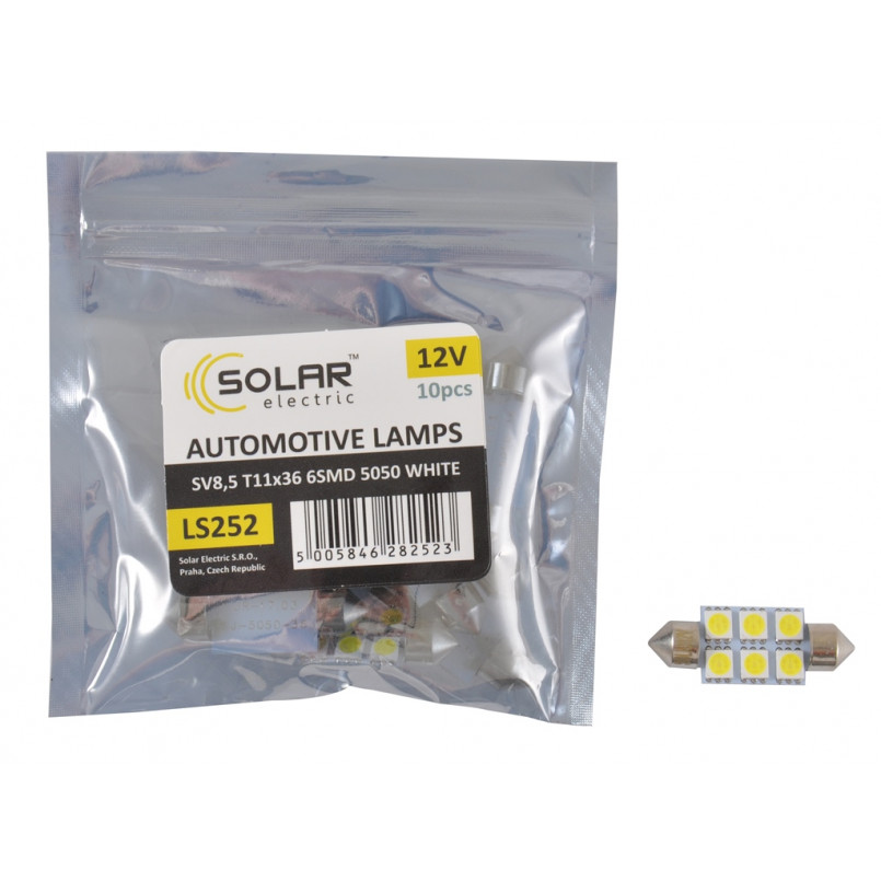 LED 12V SV8.5 T11x36 6smd 5050 white 2шт. (60шт.)