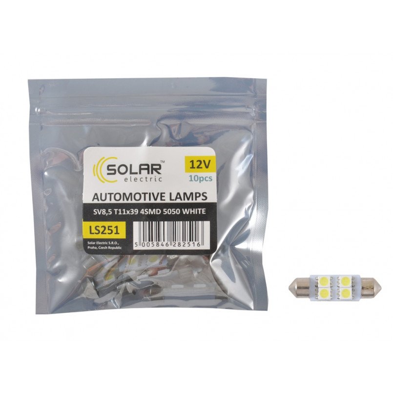 LED 12V SV8.5 T11x39 4smd 5050 white 2шт. (60шт.)