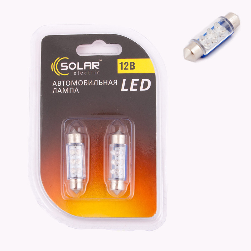 LED 12V SV8.5 T11x39 6leds blue 2шт. (60шт.)