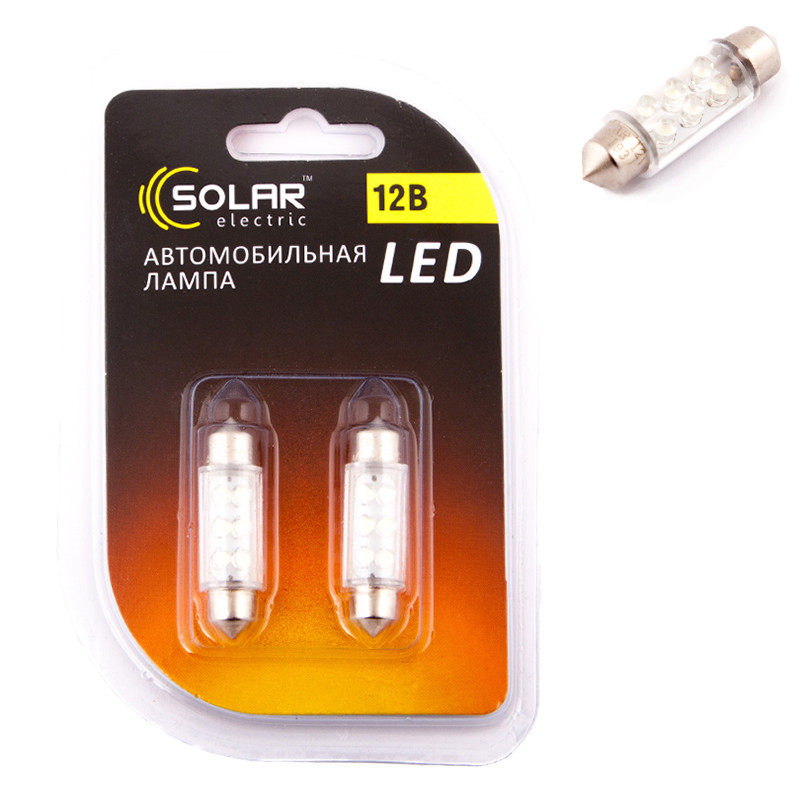 LED 12V SV8.5 T11x39 6leds white 2шт. (60шт.)