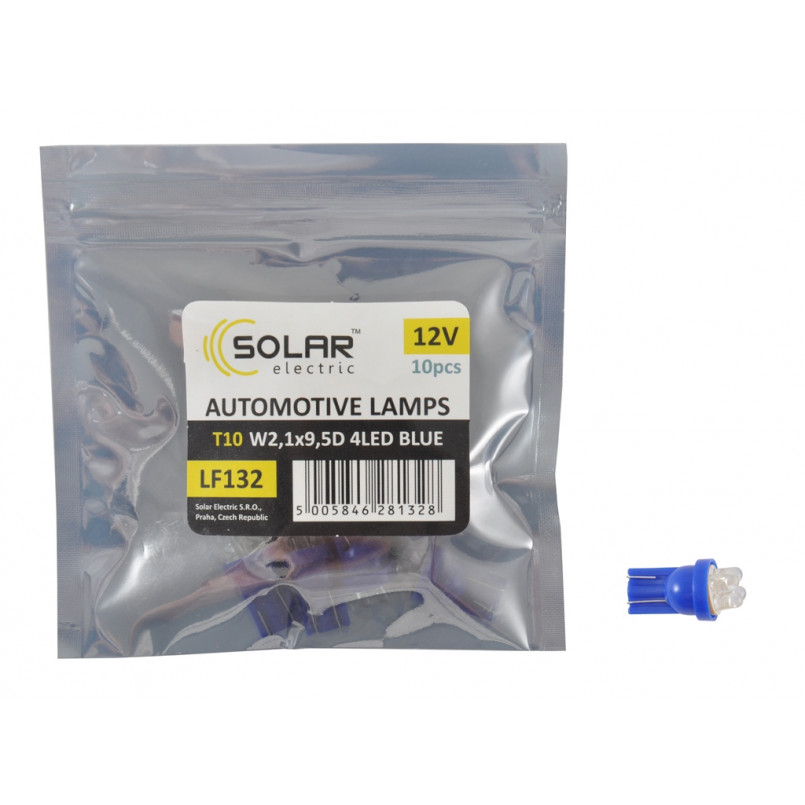 SOLAR Автолампа LED 12V T10 W2.1x9.5d 4leds blue 2шт. (75шт.) підсвічування салону