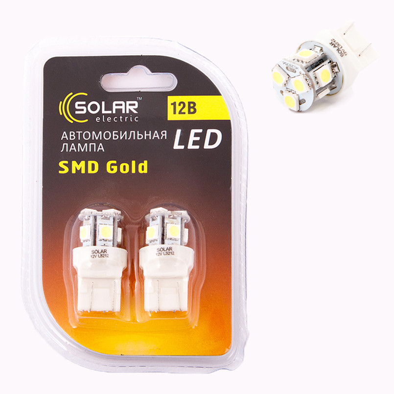 SOLAR Автолампа LED 12V T20 W3x4.6d 8smd 5050 white 2шт. (40шт.) підсвічування салону