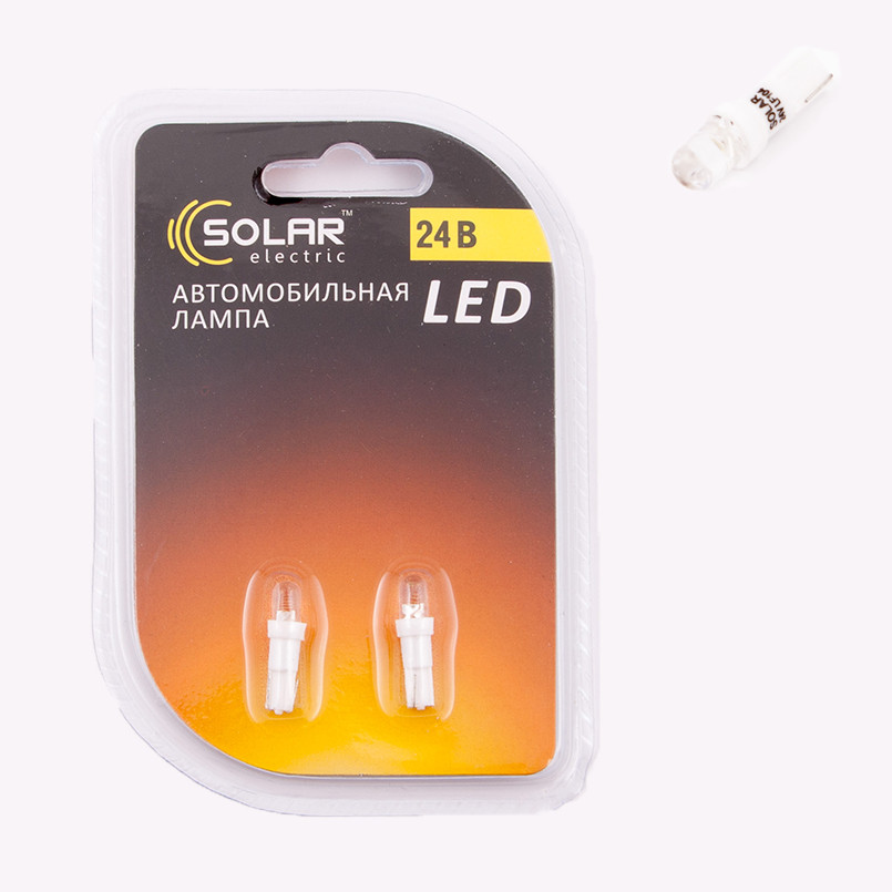 SOLAR Автолампа LED 24V T5 W2x4.6d 1leds white 2шт. (90шт.) підсвічування салону