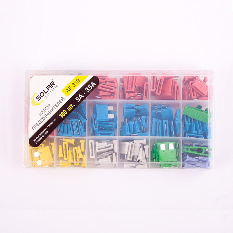 SOLAR   Набір _стандарт_ запобіжників,цинковий сплав MIX 180шт.,(50шт./уп.) в коробке 