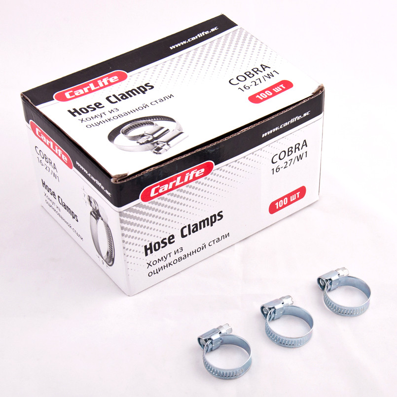 CARLIFE  Хомути  16-27,9mm, W1 (100шт.в.уп.) оцинк.