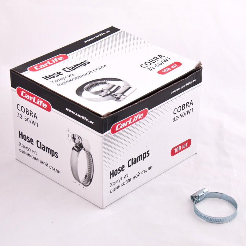 CARLIFE  Хомути  32-50,9mm, W1 (100шт.в.уп.)  оцинк.
