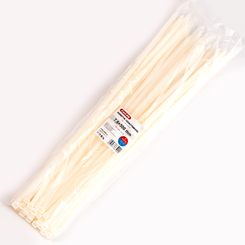 CARLIFE  Хомути пластикові білі 7.6x500 (100шт.) 