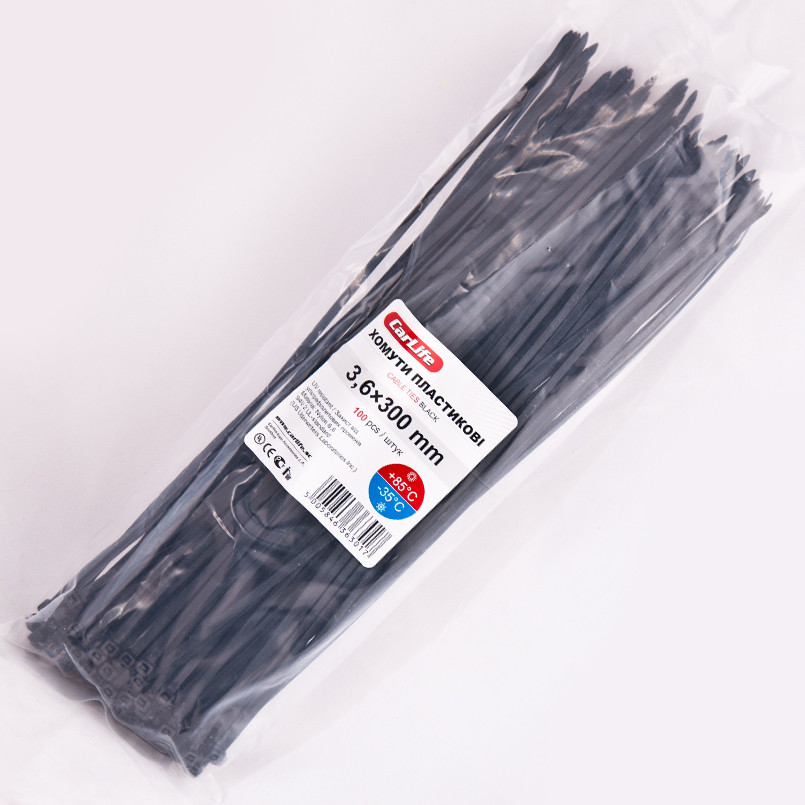 CARLIFE  Хомути пластикові чорні 3,6x300 (100шт.) 