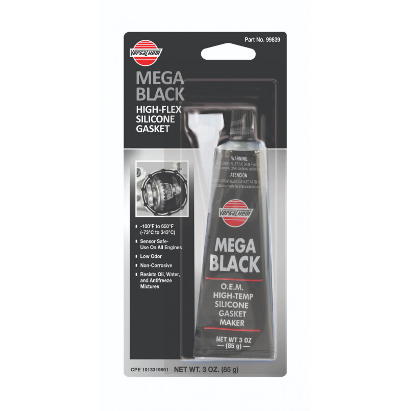VC MEGA BLACK SILICONE O.E.M. 85g,герметик чорний для ремонту б-я.двигунів.Безпечний для кисневих датчиків,створює прокладки для кришок клапанів,піддонів картера,торцевих ущільнень колекторів,водяних помп,піддонів коробки передач,корпусів термостатів