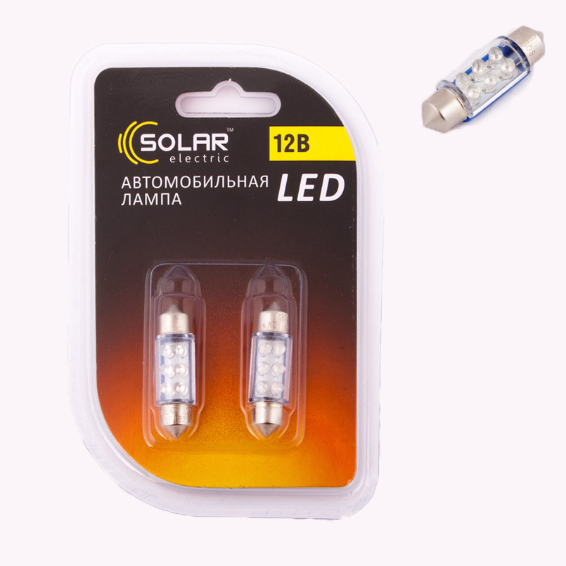 LED 12V SV8.5 T11x36 6leds blue 2шт. (60шт.)