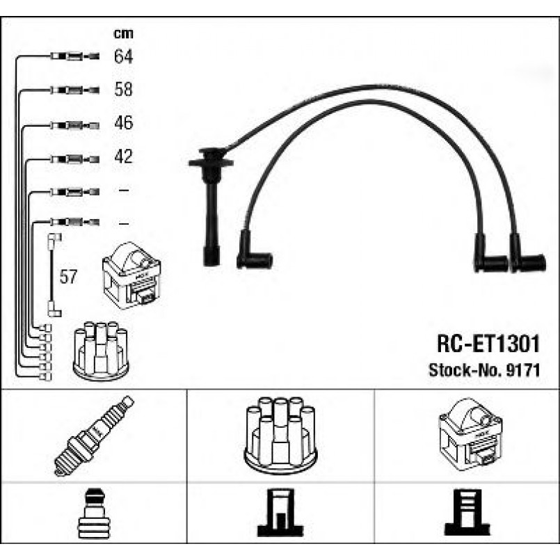 9171  (RC-ET1301)  NGK - Комплект проводів запалювання