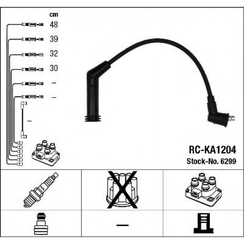 6299  (RC-KA1204)  NGK - Комплект проводів запалювання