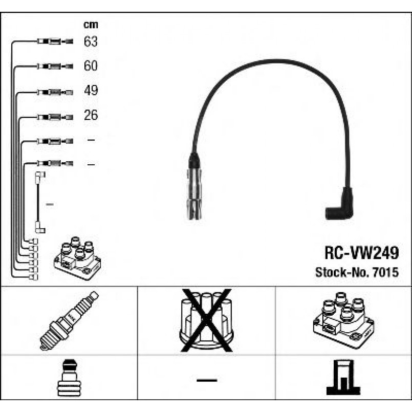 7015  (RC-VW249)  NGK - Комплект проводів запалювання