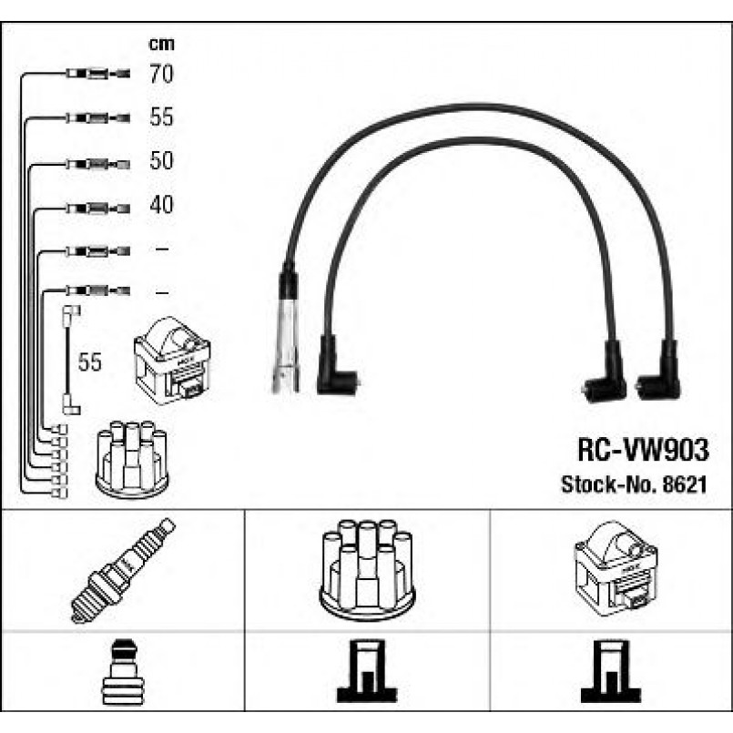 8621  (RC-VW903)  NGK - Комплект проводів запалювання