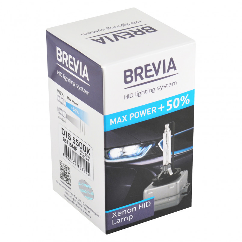 BREVIA Автолампа D1S+50%,5500K,85V,35W PK32d-2, (1шт.) XENON