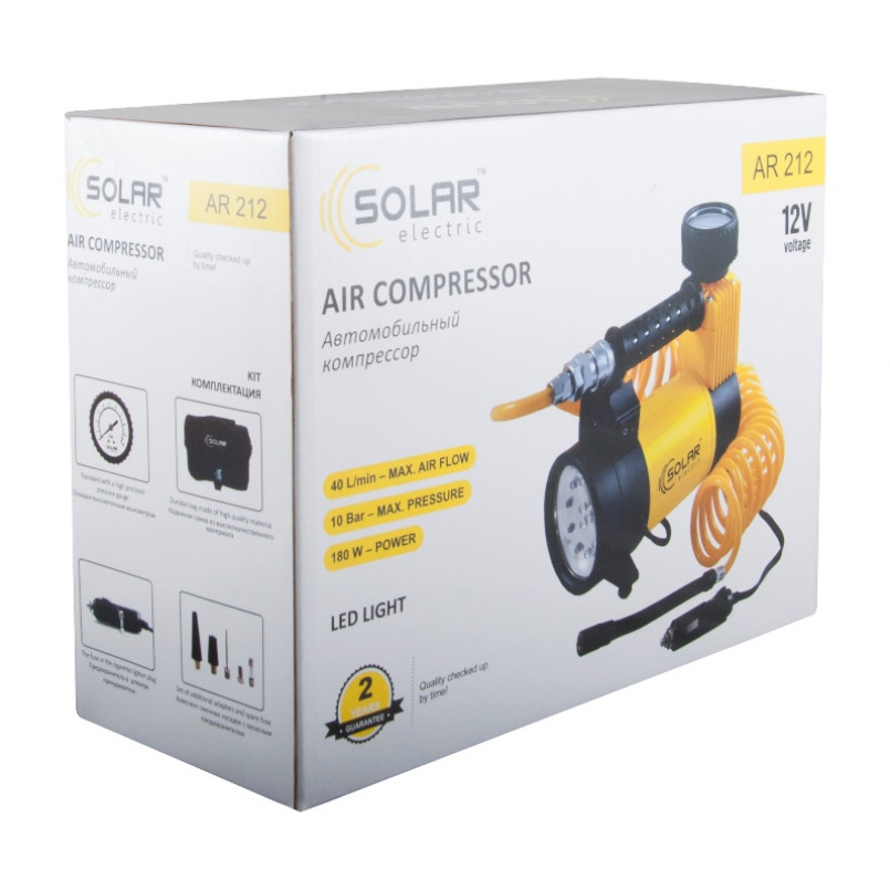 Компресор автомобільний SOLAR 10 Атм, 40 л/хв. LED-ліхтар, шланг 5м (4 шт/ящ)