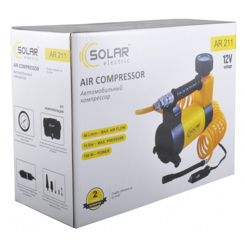 Компресор автомобільний SOLAR 10 Атм, 40 л/хв., шланг 5м (4 шт/ящ)