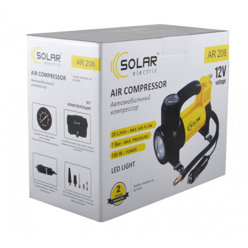 Компресор автомобільний SOLAR 7 Атм, 35 л/хв. LED сигн.ліхтар (10 шт/ящ)