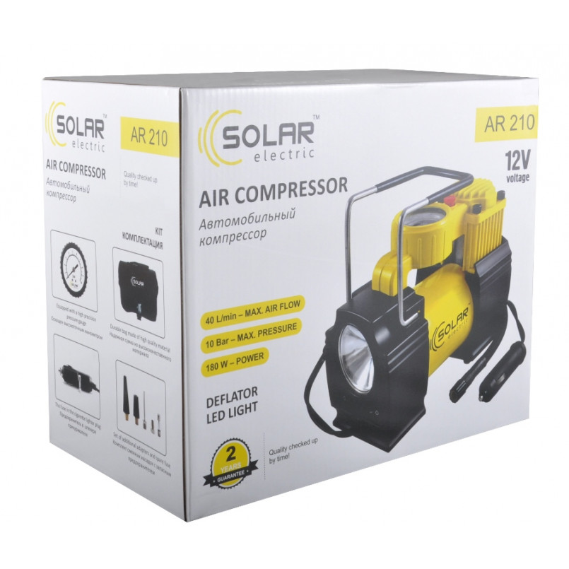 Компресор автомобільний SOLAR 10 Атм, 40 л/хв. LED-ліхтар (4 шт/ящ)