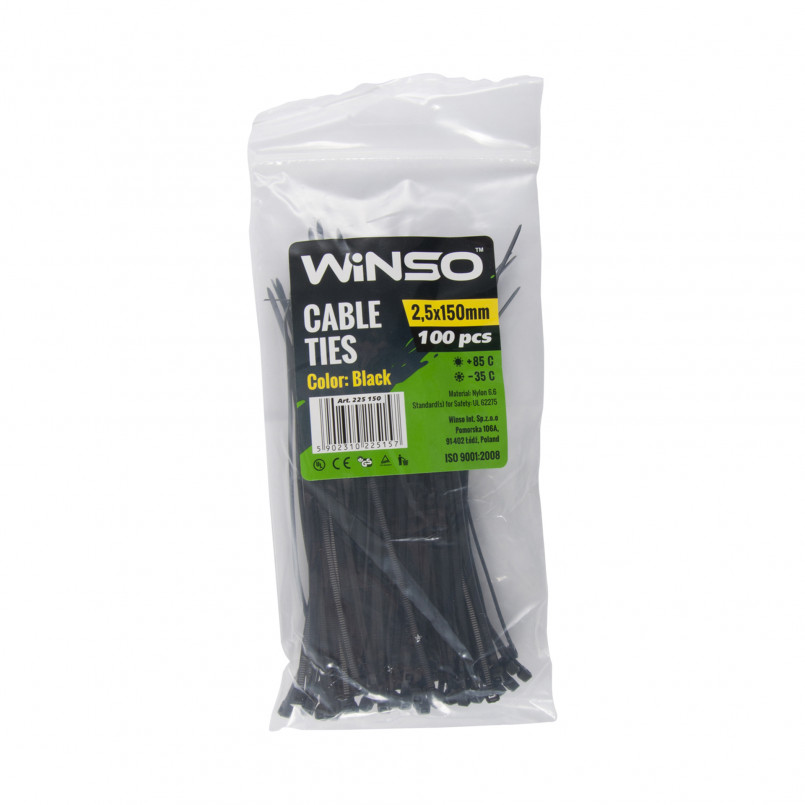 Хомути пластикові чорні WINSO 2,5x150 (100шт.)