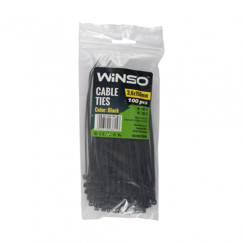 Хомути пластикові чорні WINSO 3,6x150 (100шт.)