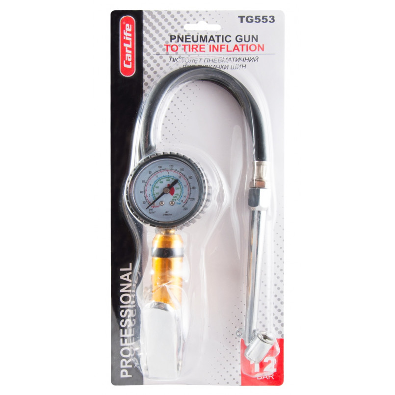 CARLIFE  Пістолет пневматичний для підкачки шин 12Bar, шланг 450мм. Металевий