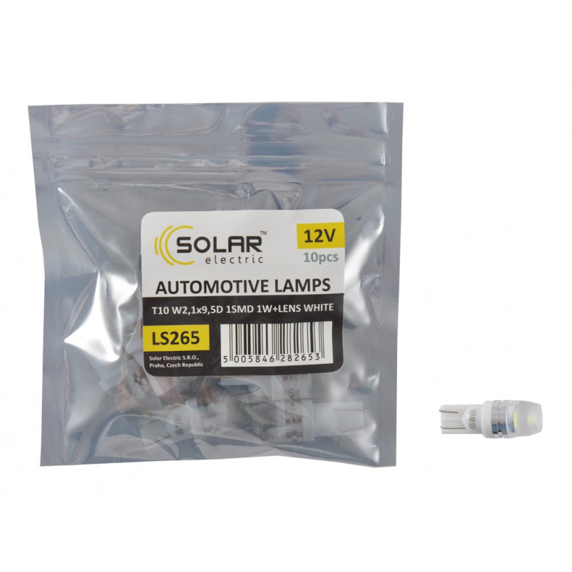 LED 12V T10 led 1W+Lens, white (10 шт.) Поліетилен уп.