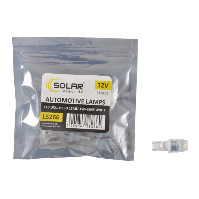 LED 12V T10 led 1W+Lens, white (10 шт.) Поліетилен уп.