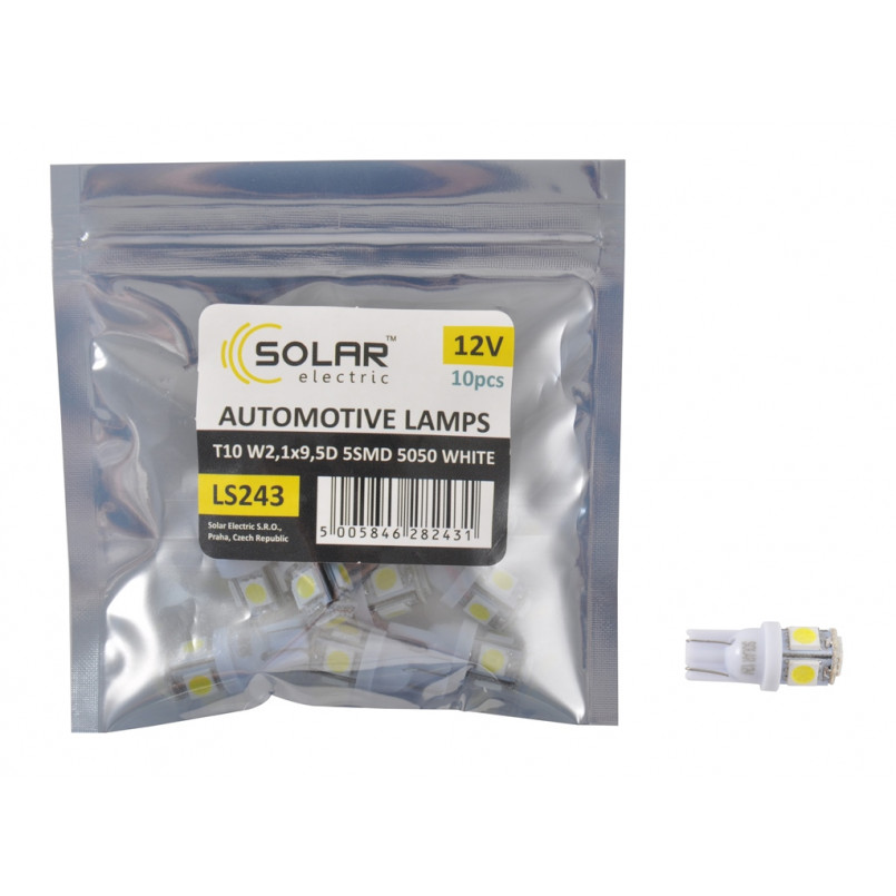 LED 12V T10 W2.1x9.5d 5leds 5050 white 1шт. (10шт.) Поліетилен уп.