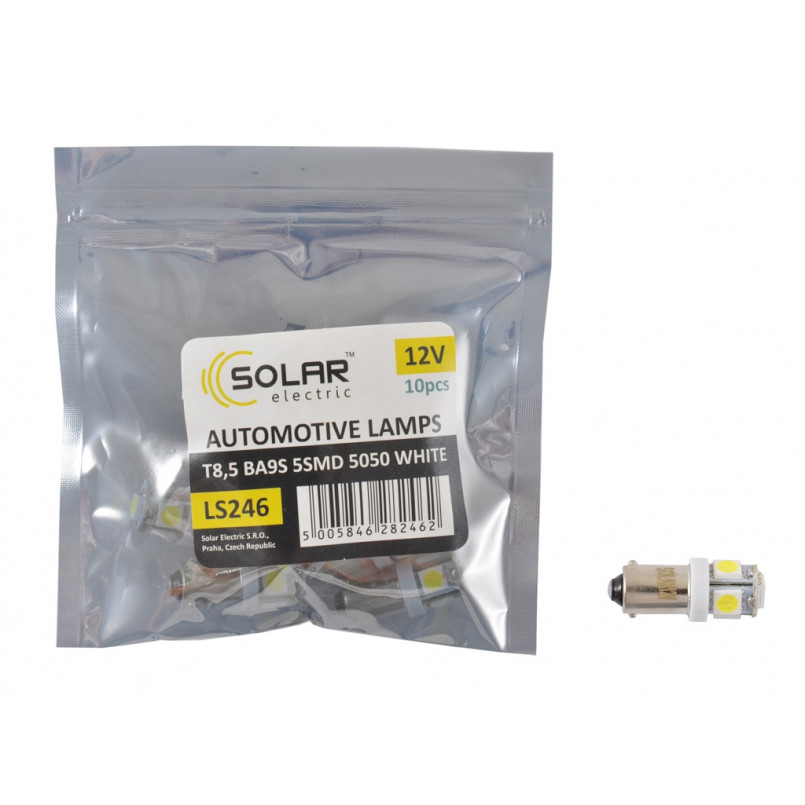 SOLAR Автолампа LED 12V T8.5 BA9s 5led 5050 white 1шт. (10шт.) Поліетилен уп. підсвічування салону