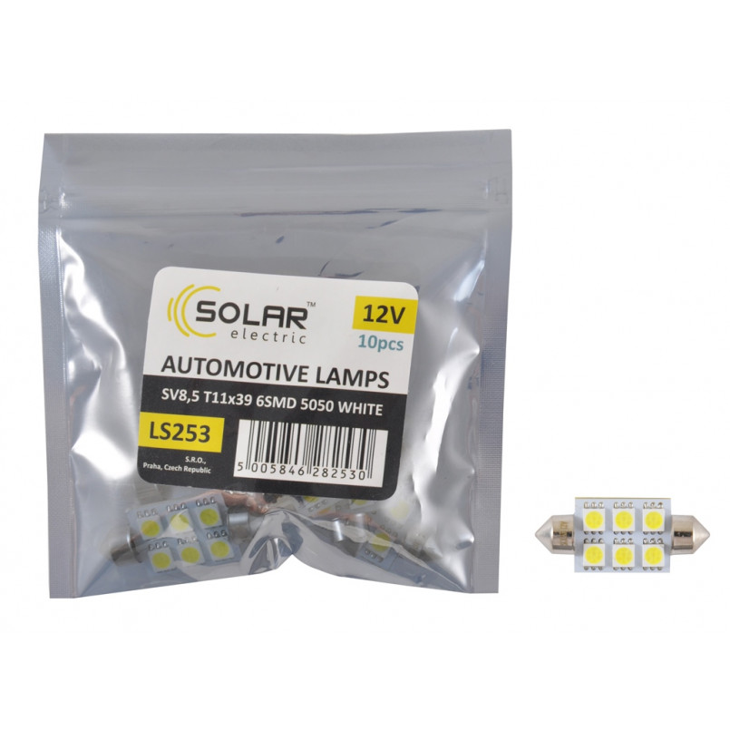 LED 12V SV8.5 T11x39 6led 5050 white 1шт. (10шт.) Поліетилен уп.
