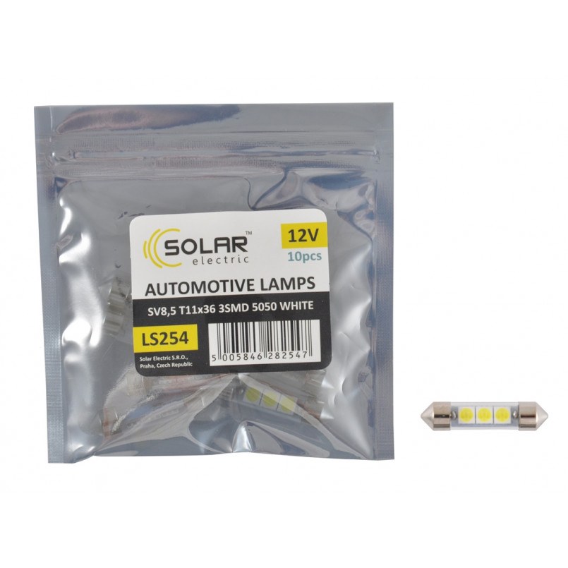LED 12V SV8.5 T11x36 3led 5050 white 1шт. (10шт.) Поліетилен уп.
