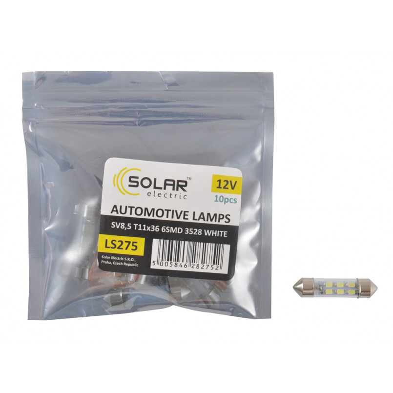 LED 12V SV8.5 T11x36mm 6led 3528 white (10 шт.) Поліетилен уп.