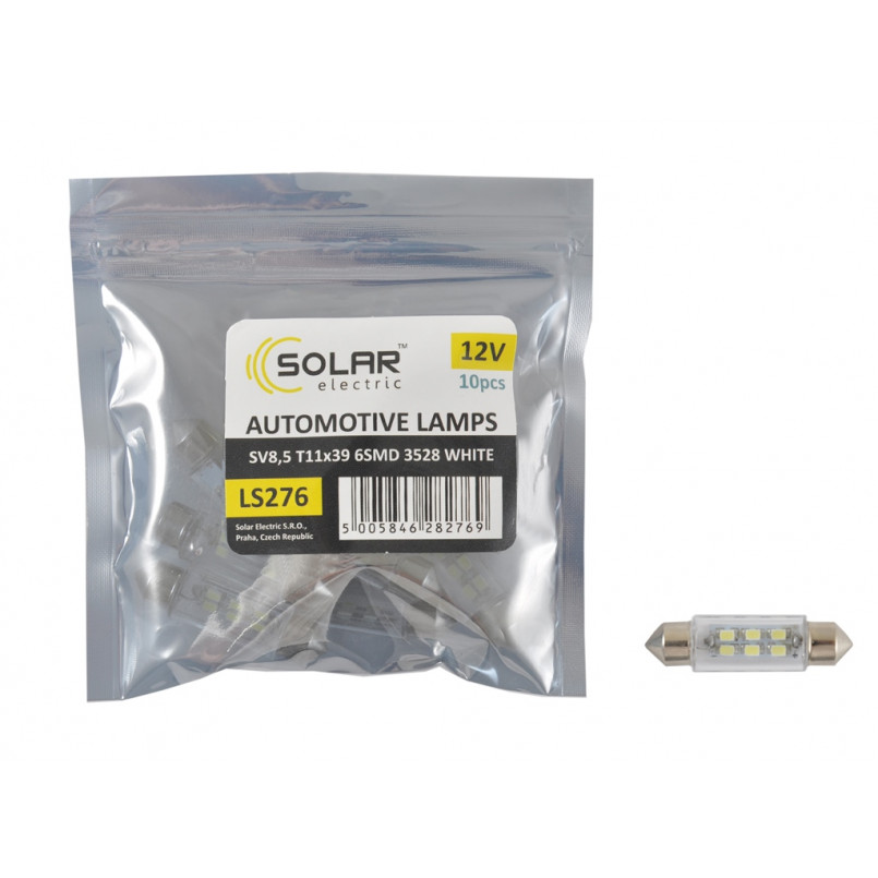 LED 12V SV8.5 T11x39mm 6led 3528 white (10 шт.) Поліетилен уп.