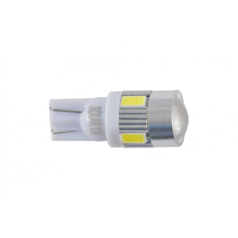 SOLAR Автолампа  LED 12V T10 W2.1x9.5d 6SMD 5630 with lens white 6 leds 10шт.  Поліетилен уп.