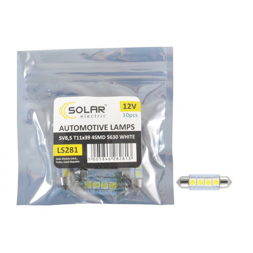 LED 12V SV8.5 T11x39 4SMD 5630 white 4 leds 10шт. Поліетилен уп