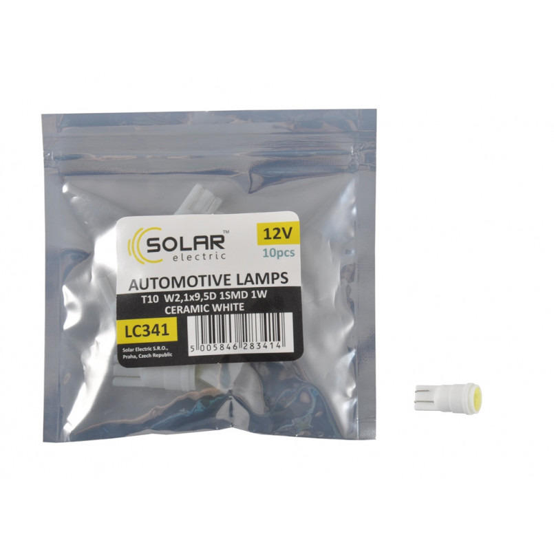 LED 12V T10 W2.1x9.5d 1COB 1W Ceramic white  10шт. Поліетилен уп