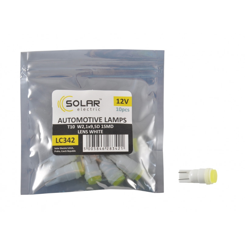 LED 12V T10 W2.1x9.5d 1SMD with lens white 1 COB 10шт. Поліетилен уп