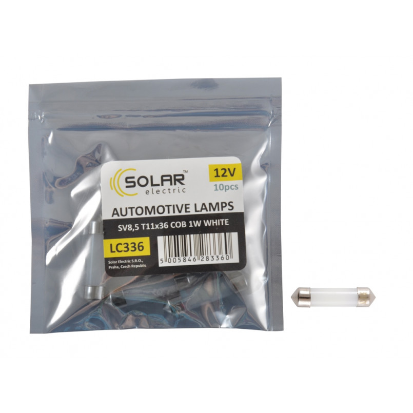 LED 12V SV8.5 T11x36 1COB 1W white 1 leds 10шт. Поліетилен уп