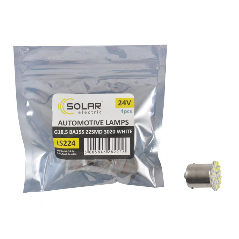 SOLAR Автолампа LED 24V G18.5 BA15s 22smd 3020 white 22 leds 4шт. Поліетилен уп